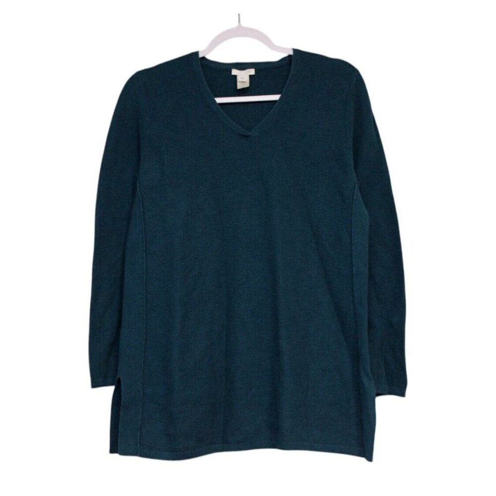 J Jill Sweater Size Medium Thermal Knit Cotton Silk Wool Cozy Preppy Relaxed